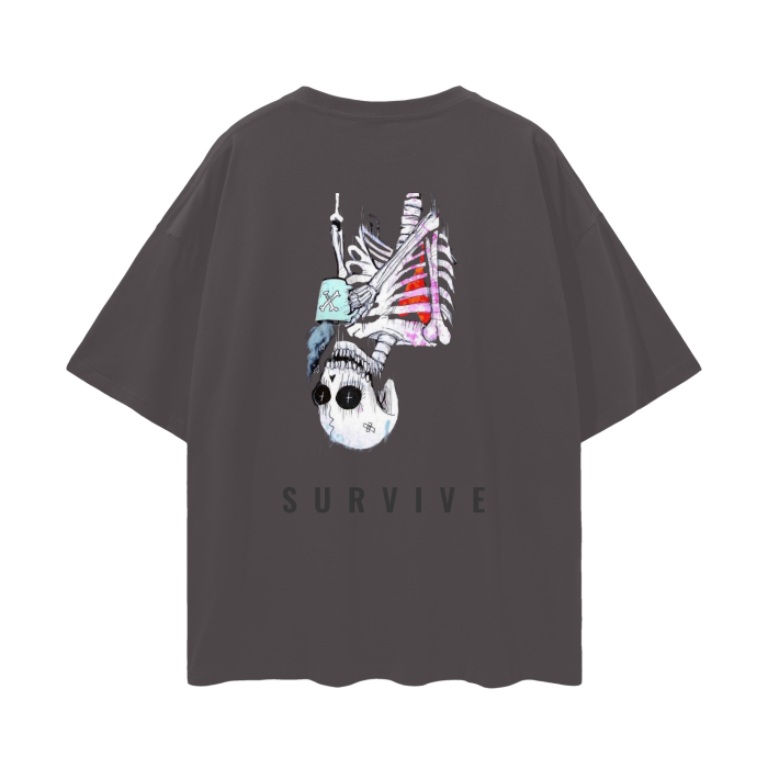 Deep Drop Shoulder Graphic Oversize T-Shirt (Skull)